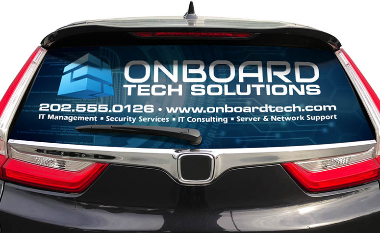 Perforated Vehicle Decal Onboard Tech Solutions SQS
